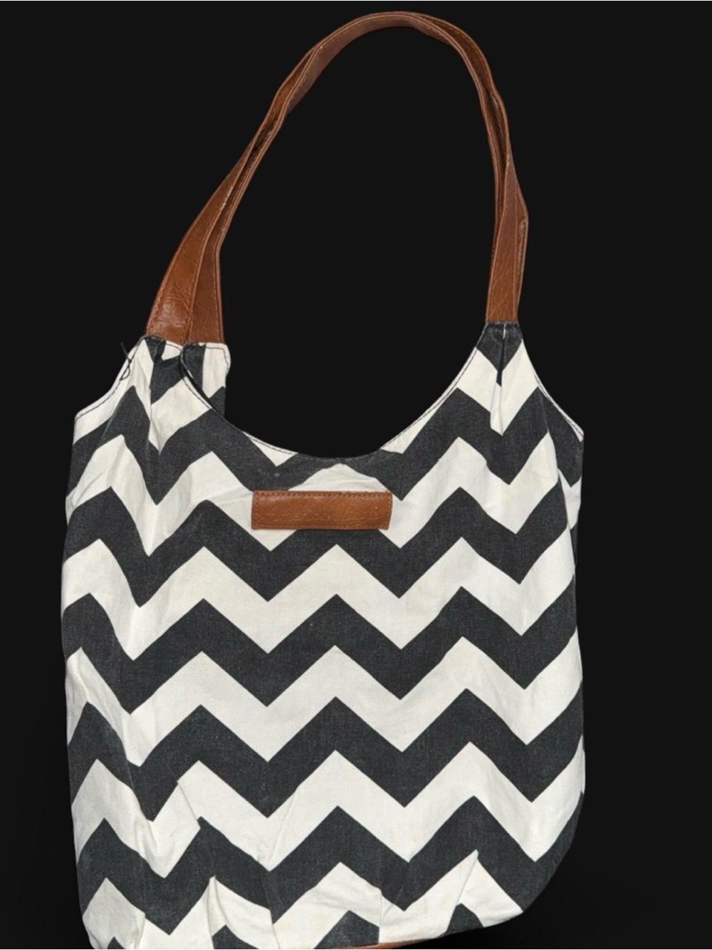 American Eagle Outfitters Black & White Chevron Shoulder Bag with Brown Handles